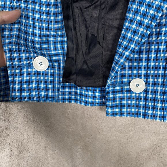 Zara Cropped Blazer M Blue Check Plaid Preppy Rich Old Money Academia Blogger - Picture 10 of 16